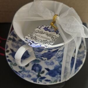 Kent Pottery Floral Blue and White Teacup and Saucer Set